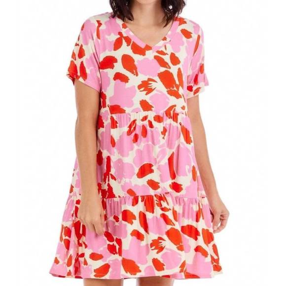 Mud Pie Women's Tammy Tiered Dress - Casual V-Neck Jersey Knit With Flounce Bodice